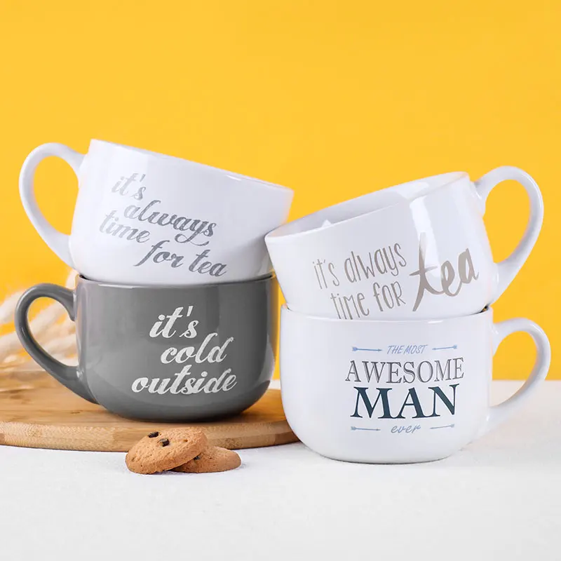 Breakfast Cup Microwave Cup Large Capacity 600ml Household Ceramic Oatmeal Bowl Large Milk Cup with Lid Spoon