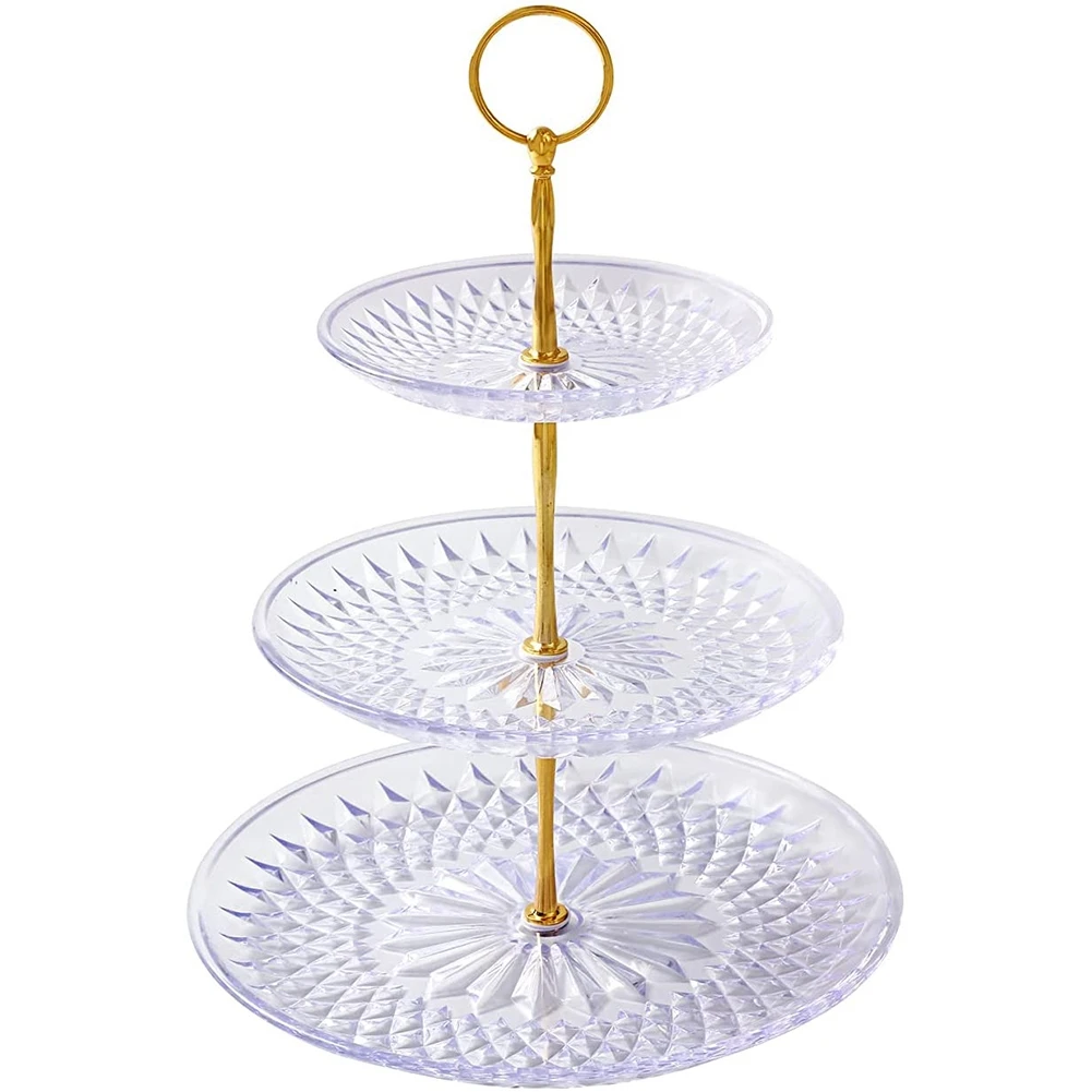 

3 Tiers Cake Display Stand, Reusable Round Cake Stand Display Fruit Plate, Cake Stands for Afternoon Tea (Golden)