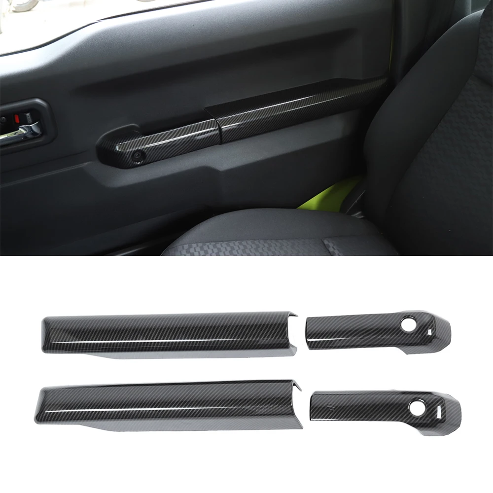 

Car Door Inside Handle Panel Decoration Cover Trim for Suzuki Jimny 2019 2020 2021 2022 Accessories ABS Carbon Fiber Red Silver