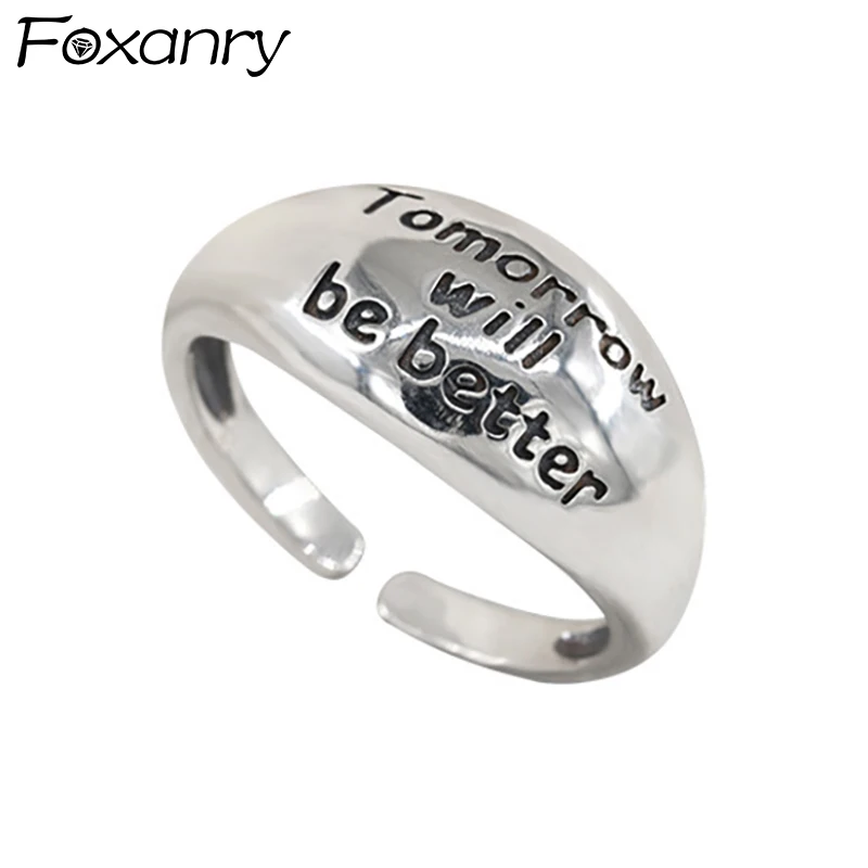 

DAYIN Vintage Handmade Silver Color Rings For Women Couples New Fashion Simple English Letter Geometric Party Jewelry Gifts