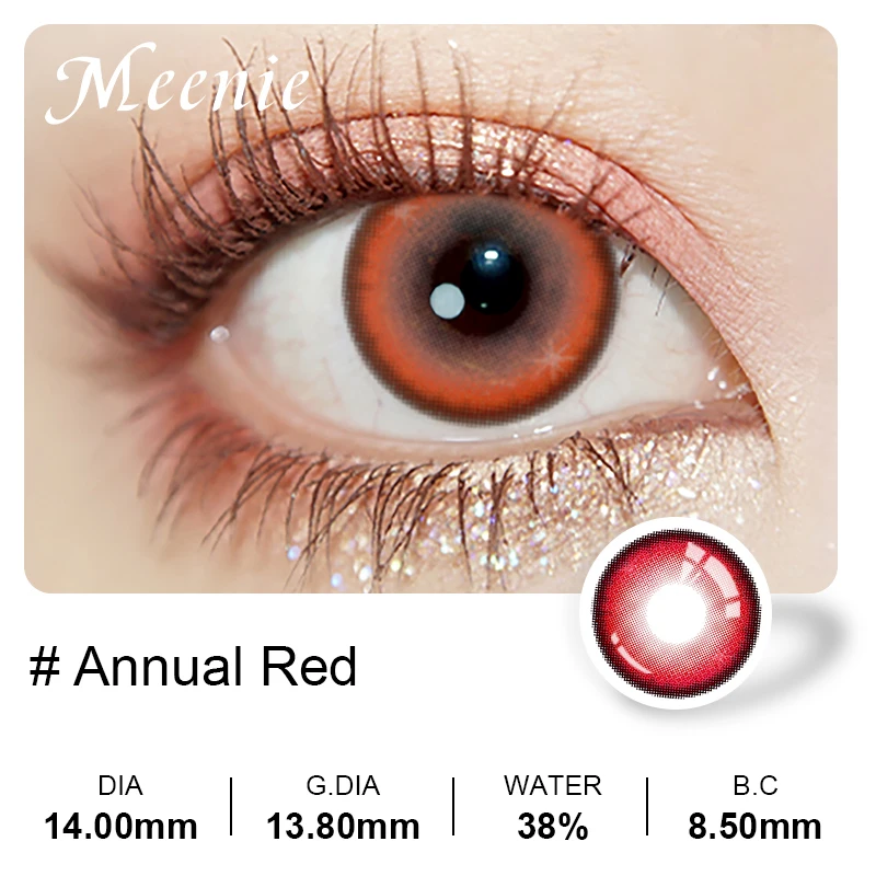Фото Ежегодная серия Meenie 0,00 ~-6,00 Цветные контакты по рецепту Новые 2 шт. 6 ежемесячных линз для косплея оранжевые, красные и зеленые линзы №4