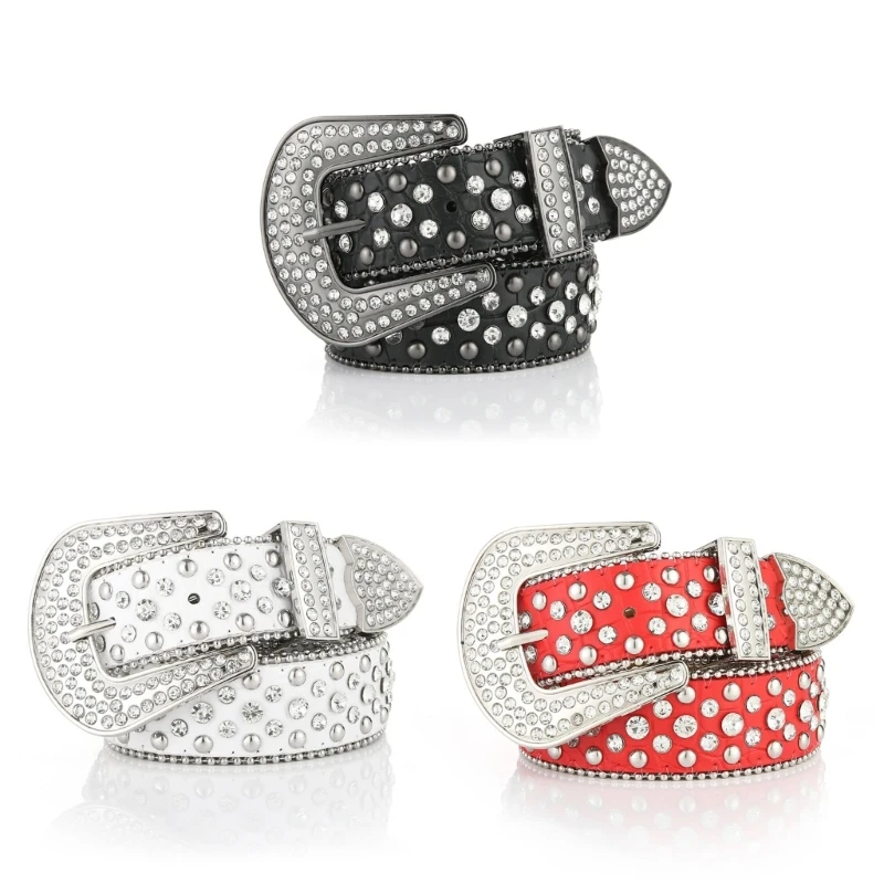 

Belt Adjustable Pin Buckle Full Diamond Belt for Hot Girls Skirt Pant DXAA
