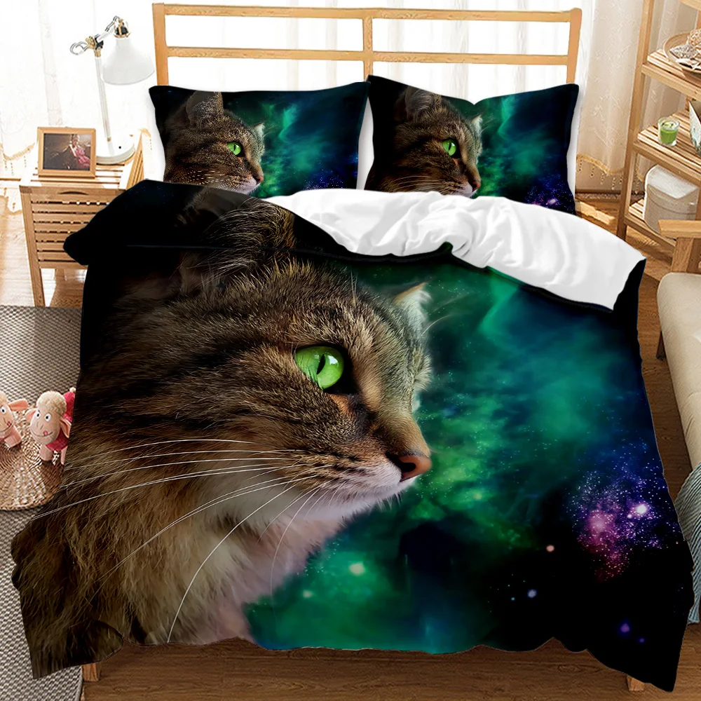 

Set Lying Blue Cat Twin Bedding Set Kids Cute Kitten Comforter Cover Autumn Maple Leaves Polyester Quilt Cover Cat Duvet Cover