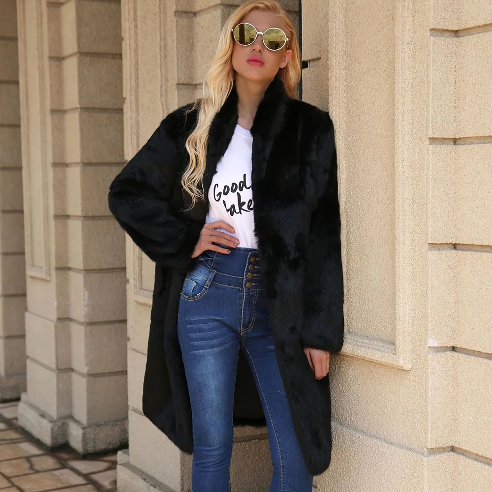 Women's Leather Fur Coat Long Rabbit Fur Leather Fur Coat Coat Imitation Fur Plush Coat Faux Fur Coat