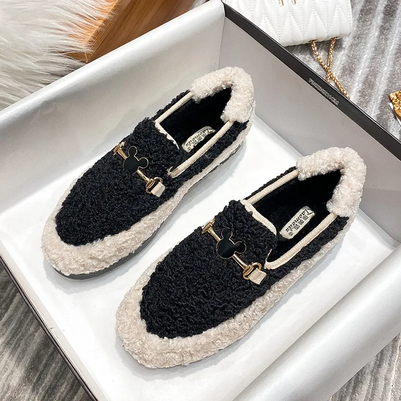 Sheep Fur Flats Women Loafers Warm Woolen Mocasines Femmes Winter Furry Boots Ladies Lambswool Shoes