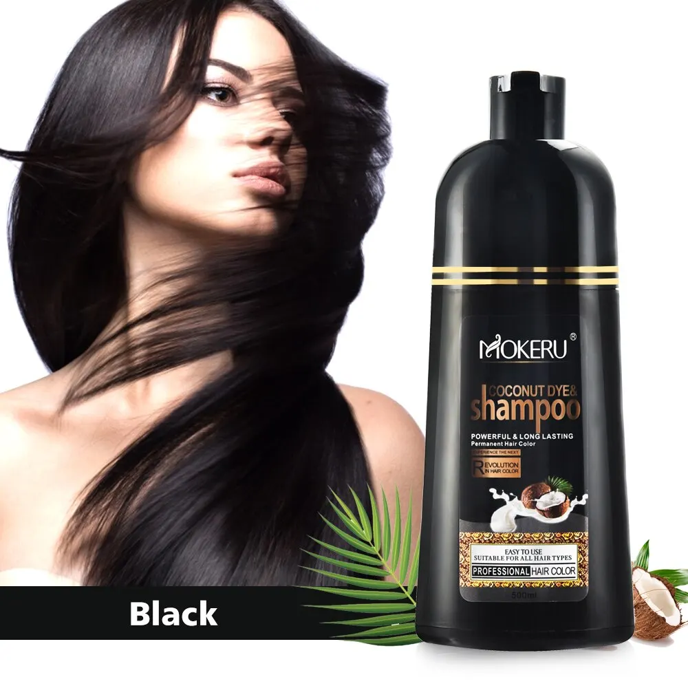 

Mokeru Fast Dyeing Black Long Lasting Color Black Hair Shampoo Organic Pure Natural Coconut Hair Dye Shampoo for Hair Women Man