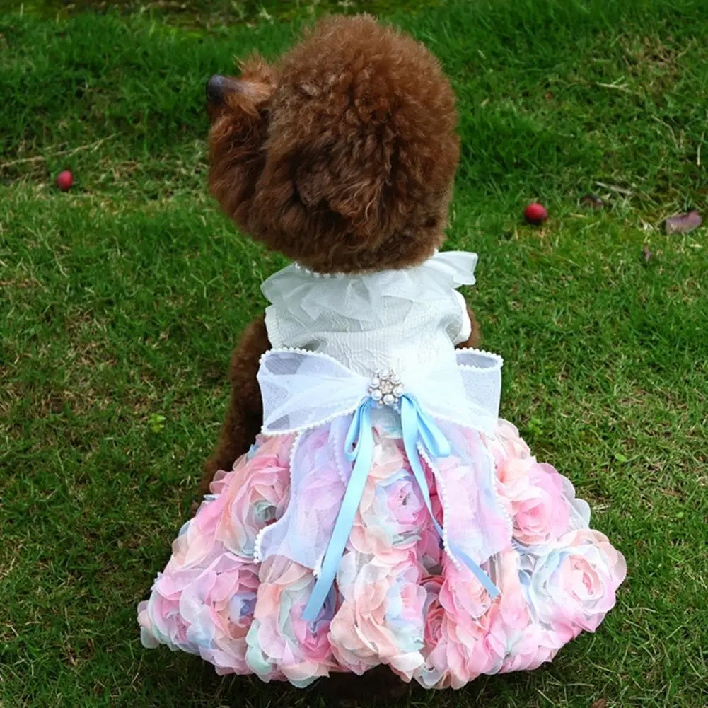 

Dog Dress Lightweight Pet Clothes Breathable Stylish Pet Floral Lace Puppy Printing Clothes for Home Wear