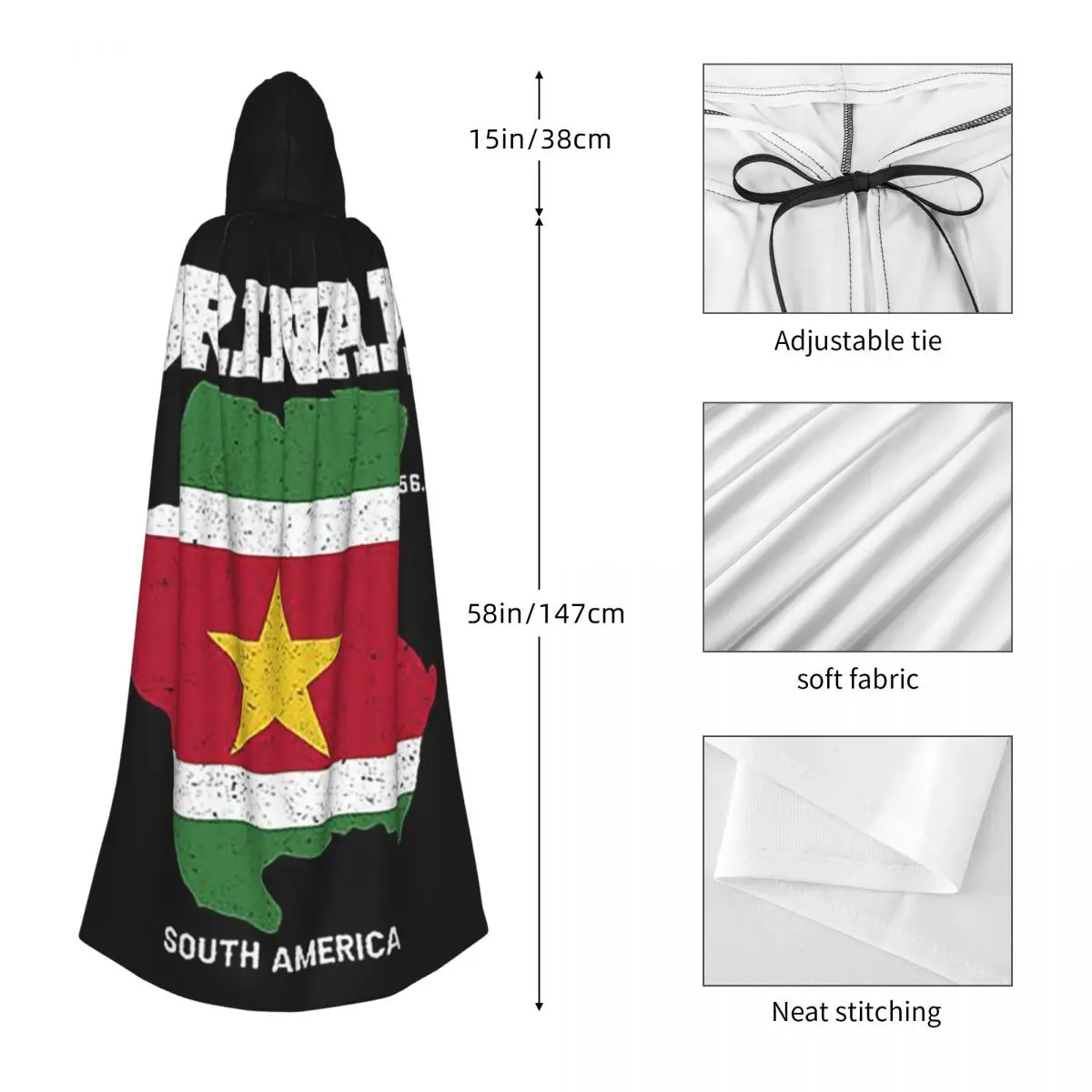 Фото Surinamese флаг и карта длинный плащ с капюшоном ведьма средневековый костюм косплей накидка Хэллоуин вечеринка для взрослых унисекс №2