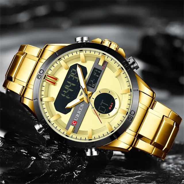CURREN Sport Men Watch Top Brand Luxury Military Business Male Clock Gold Stainless Steel Quartz Digital Man Wristwatch 8384 2