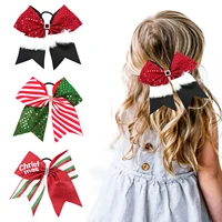 6 5 inch christmas glitter bows hair ties elastic band children cheerleading hair scrunchie for girls kids rubber band hair rope