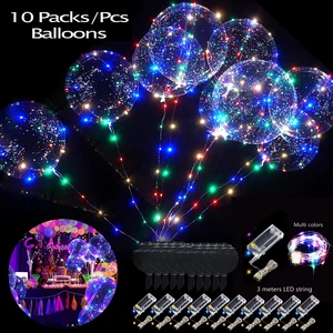 10 Pcs/Pack Transparent Bobo Balloon Clear Inflatable Bubble Balloons with LED Strings for Indoor Ou