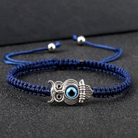 handmade braided adjustable red rope bracelets vintage owl evil eye charm couple bracelets for woman man fashion jewelry gifts