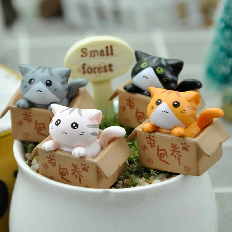 

4pcs/set Kitten Figurines Kit Micro Landscape Garden Moss Succulent Ornaments Home Desktop Table Decor Miniature Cat Dolls