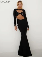 sexy black long sleeve party dress women cut out twist wrap maxi dress elegant tight mermaid long dress summer 2022