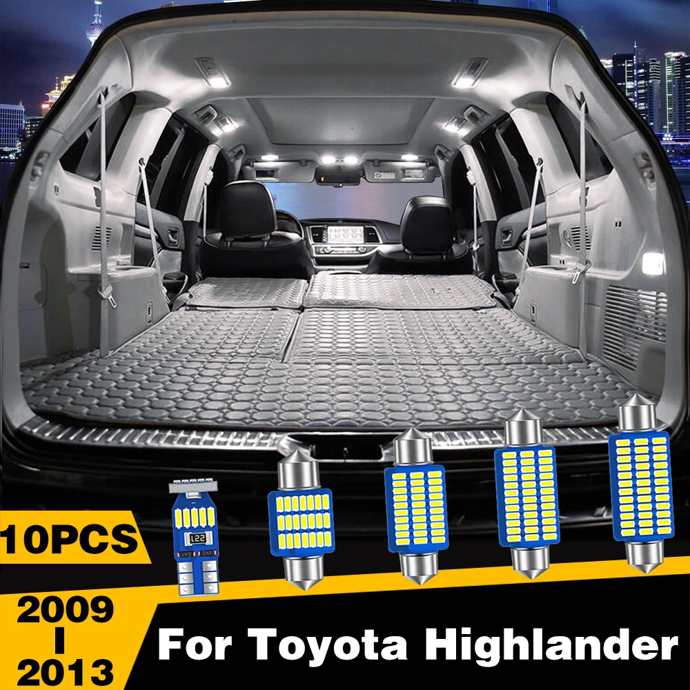 

10 шт., подсветка интерьера автомобиля для Toyota Highlander 2009, 2010, 2011, 2012