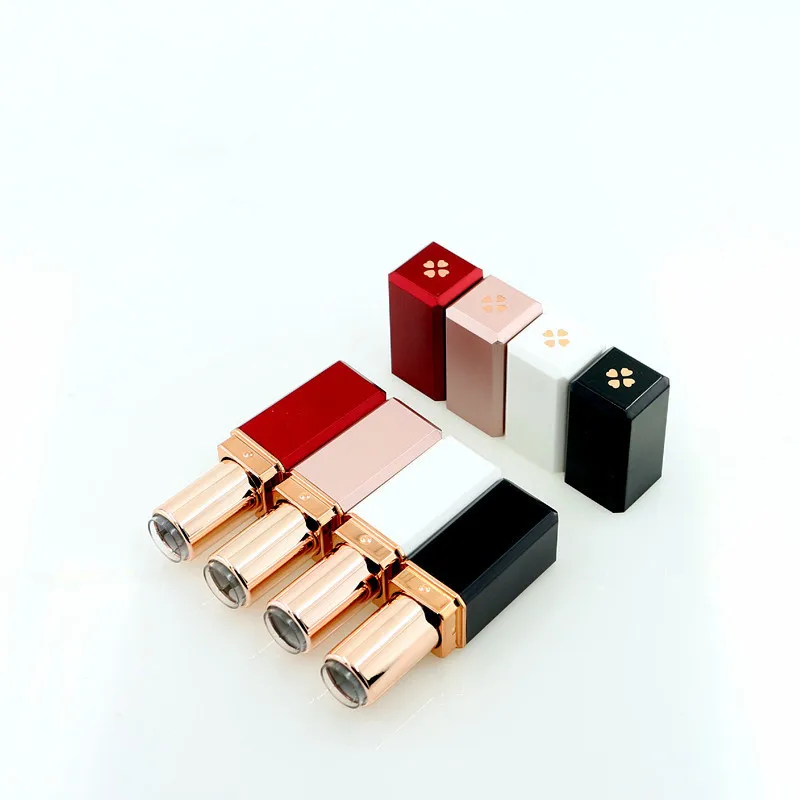 

10/30/50pcs 12.1mm Empty Tube Lipstick Lip Balm High-end Square Four-leaf Clover DIY Handmade Cosmetic Container Black White