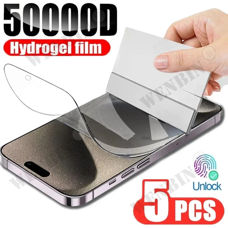 Гидрогелевая пленка 5 шт., Защитная пленка для iPhone 16 15 14 13 12 11 ...