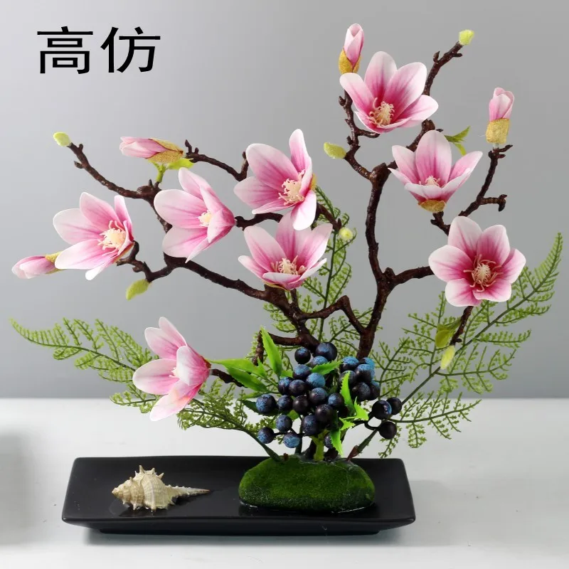 mitation flower set, Chinese style table, Magnolia, artificial flowers, light luxury decoration, vase, floral ornaments