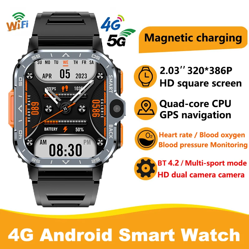 New 4G GPS PGD WATCH Android Smart Watch Men HD Dual Camera 128G Memory SOS Emergency Dialing WIFI Wireless Fast Internet Access