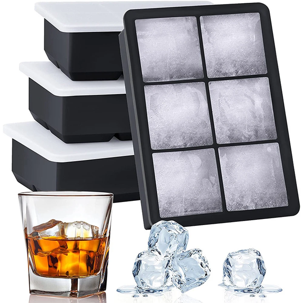 

4/6/8Grid Large Ice Cube Mold Square Ice Tray Mould Large Cubitera Food Grade Silicone Tray Mold DIY Ice Maker Ice Cube Trays