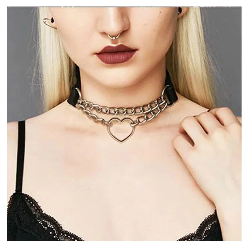 

Цепочка-чокер в форме сердца, модное кожаное ожерелье в стиле Харадзюку, Шейная цепочка до ключиц