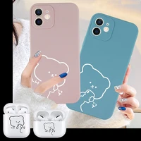 aesthetic cute abstract bear pattern soft clear phone case for iphone se 2022 13 11 12 pro max xr se3 airpods 1 2nd 3rd covers