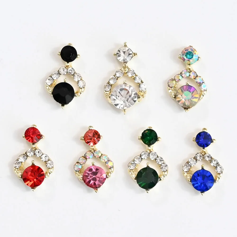 

10pcs Earring-Shape Crystal Nail Art Charms Green/Black Classical Luxury Rhinestones Gems Jewelry 3D Drop Royal Alloy Decoration