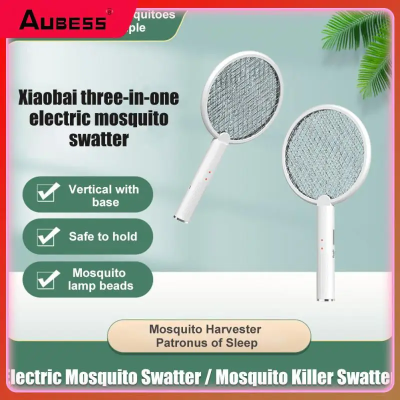 

1800mah Fly Swatter Trap Usb Rechargeable Safety Design Electric Insect Racket Handheld With Base Holder Mosquito Swatter 2 In 1