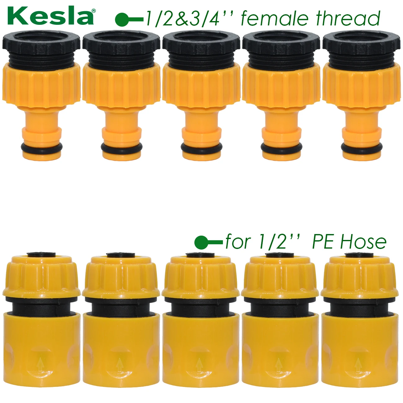 10PCS(5PAIRS) 3/4 &1/2 inch Graden Hose Tap Connector Threaded Faucet Adapter & Quick Connect fitting for 1/2 Hose Pipe Tubing