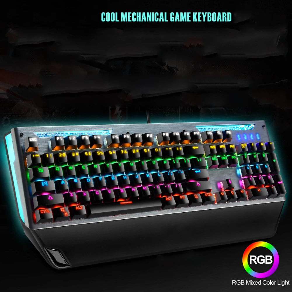 

104-key Wired Blue Switch Mechanical Keyboard Ergonomics Gaming Backlight Keyboard 26 keys without Punch for PC Laptop Gamers