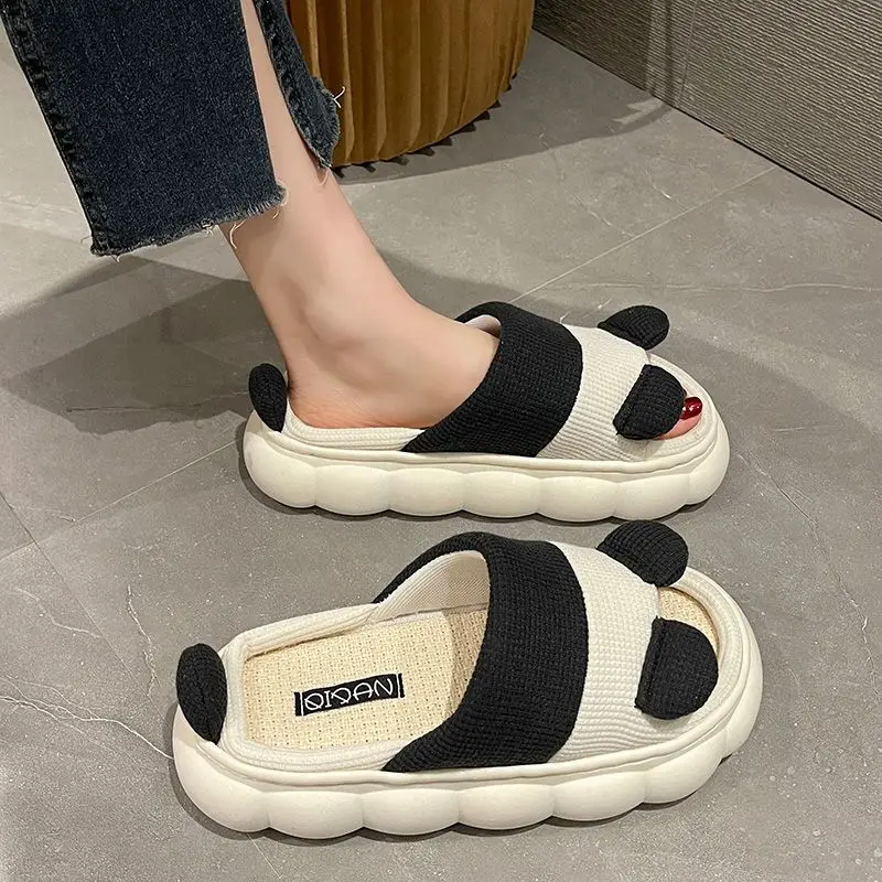 anti odor kawaii panda slippers woman summer animal house shoes women's slide on clogs black white home slipper breathable mules