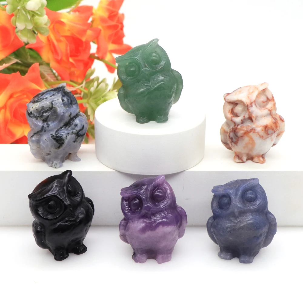 

1.5" Stone Carved Owl Figurines Natural Crystal Healing Opalite Quartz Aventurine Jade Crafts Home Decor Collect Ornaments Gifts