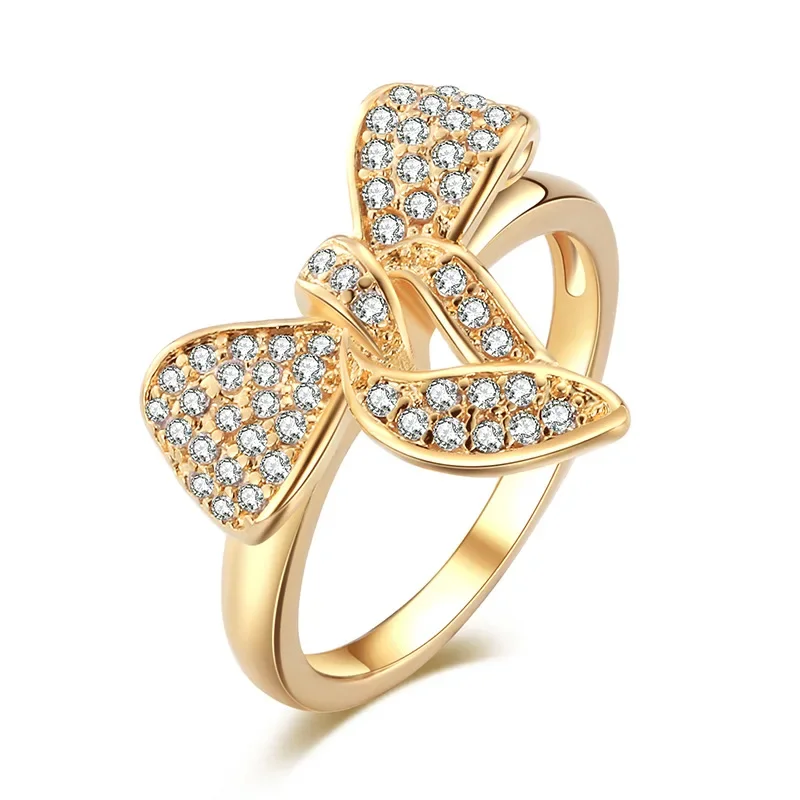 Модные кольца с бантом из циркона простые позолоченные обручальные для женщин