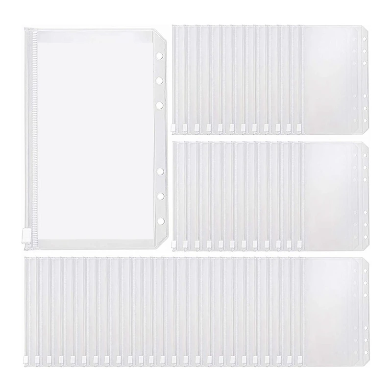 

100 Piece 6 Holes Zipper Folders PVC Card Loose Leaf Bags Cash Envelopes For Budgeting Binder