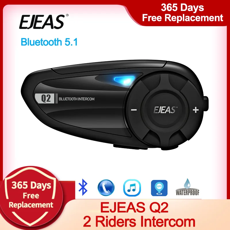 

EJEAS Q2 Motor Helmet Intercom Bluetooth 5.1 Motorcycle Wireless Headset 800m Interphone Speaker Handsfree Walkie Helmet Talkie