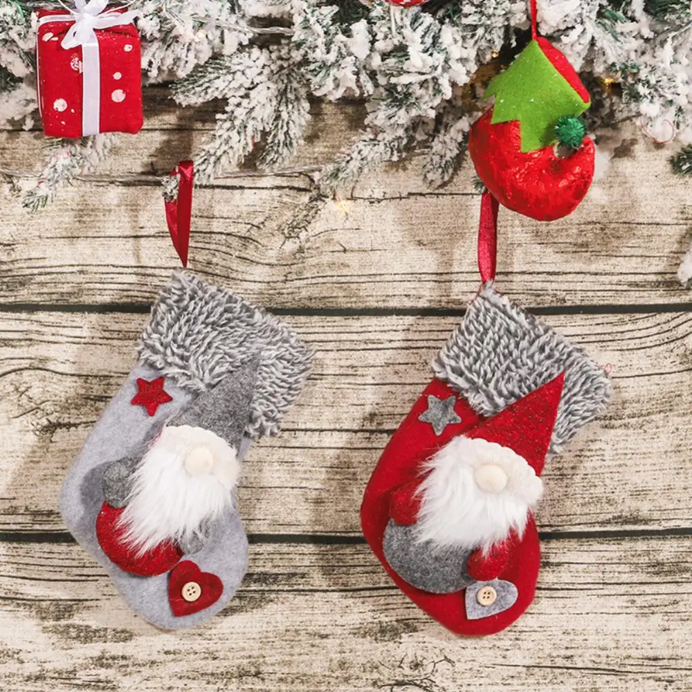 

Christmas Stockings Socks Faceless Forest Man Doll Fireplace Xmas Tree Pendant Candy Gift Bag New Year Gift Home Decor