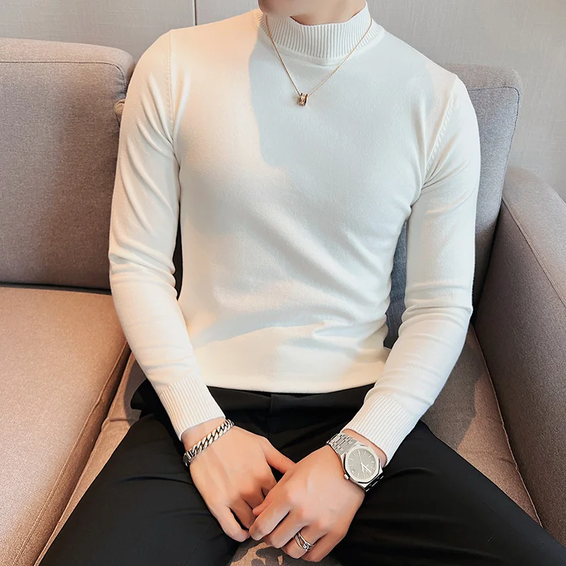 

Sweaters Sleeve Slim For Homme Winter Solid Turtleneck Long Autumn 2023 Clothing Pullovers Fit Casual Pull Knitted Men 9Colors
