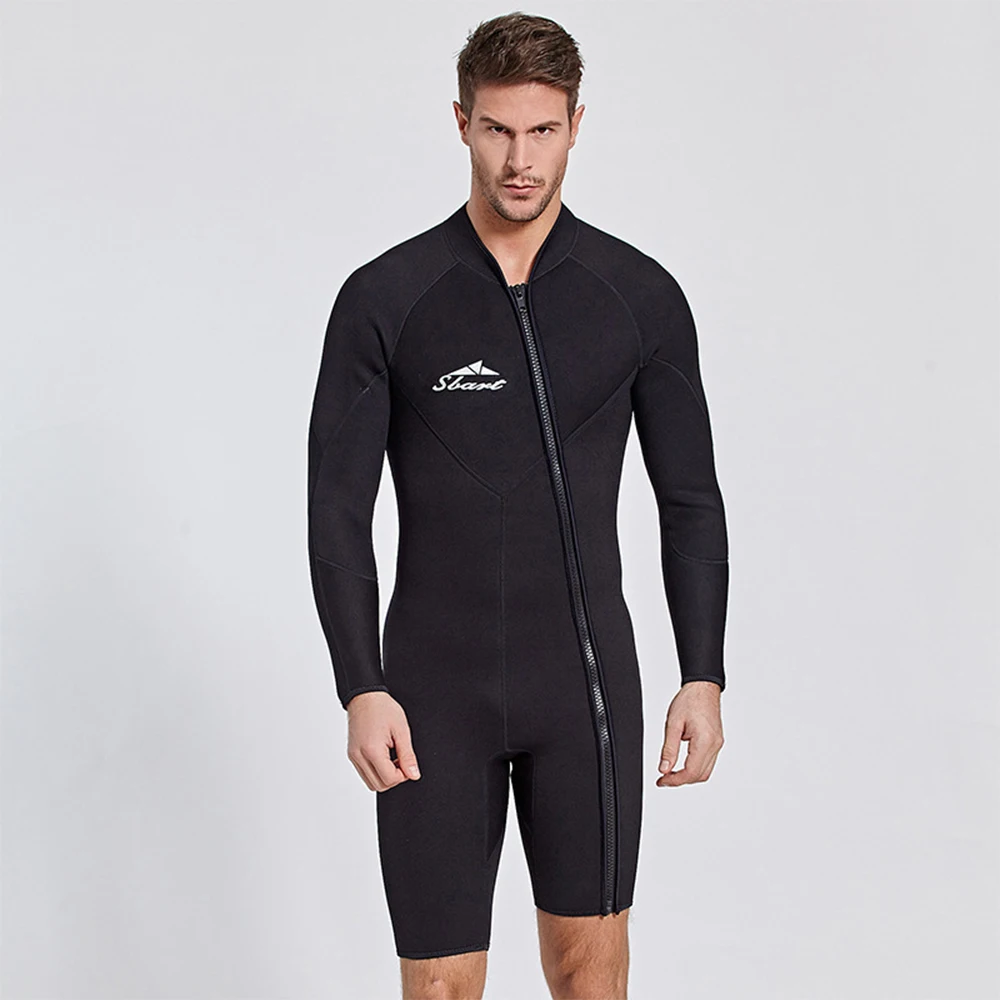 Men's 3MM Neoprene Wetsuit Long-Sleeve Scuba Wetsuit With Front Zipper To Keep Warm And Sunscreen Surfing Snorkeling Wetsuit