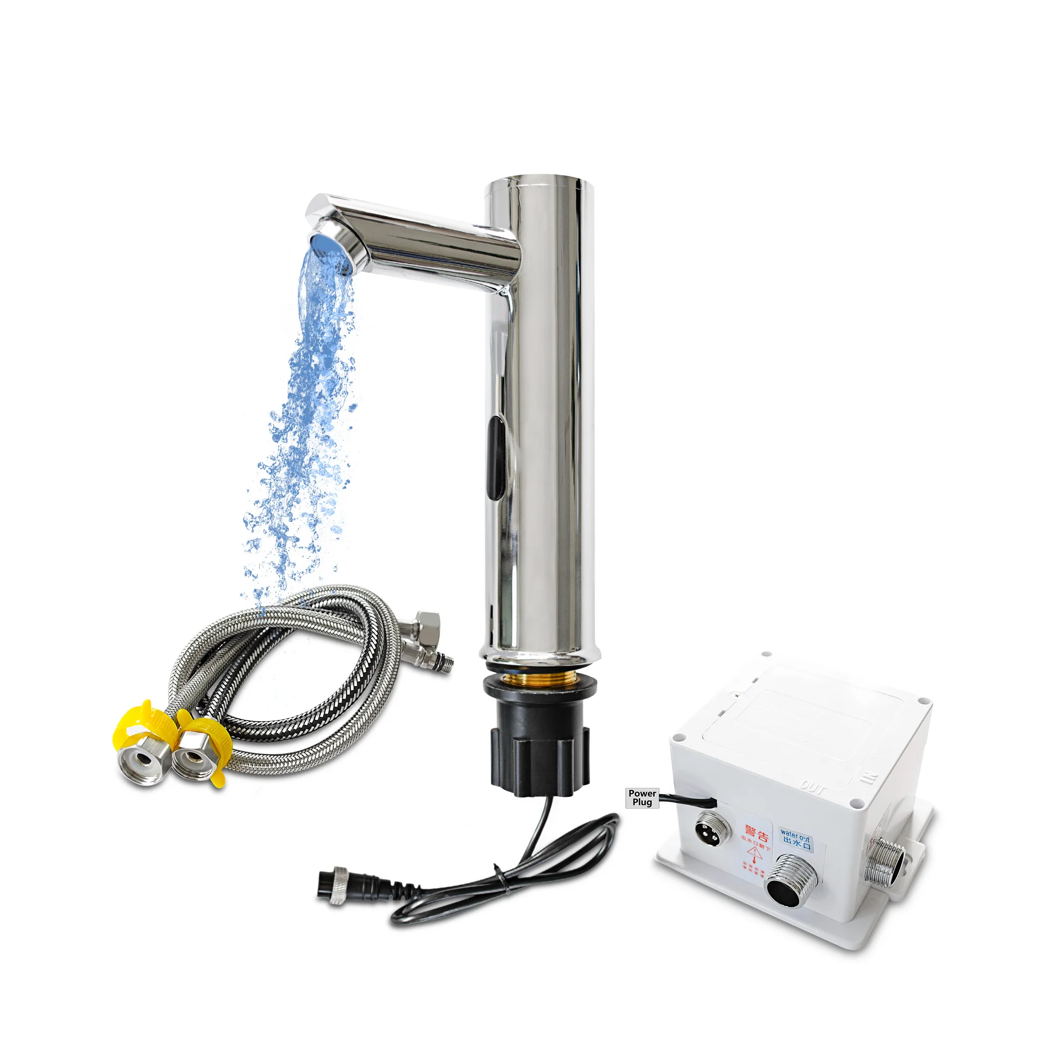 

Умное крепление на раковину только для холодной воды, одно отверстие (батарея/мощность 220 В), Бесконтактный хромированный латунный Смеситель для раковины с водяными шлангами и блоком управления