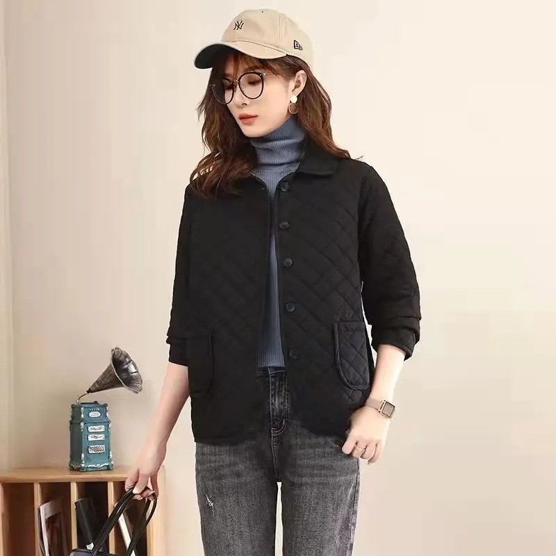 Autumn Winter Women's Short Padded Jacket Parka Warmth Jacket Korean Fashion Thin Cotton Lining Leisure Plaid Streetwear New