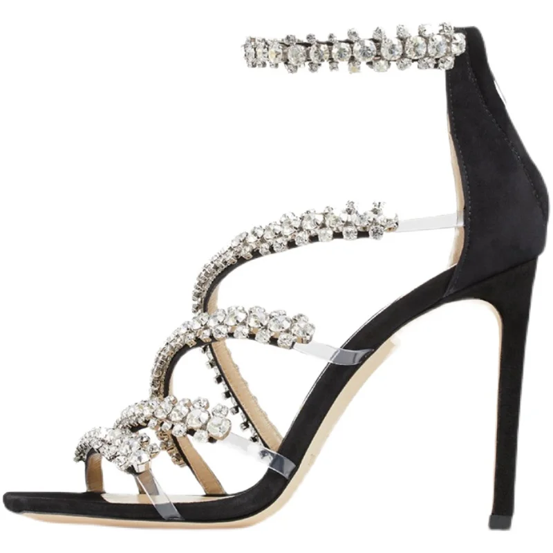 

Женские блестящие сандалии-гладиаторы на высоком каблуке с открытым носком