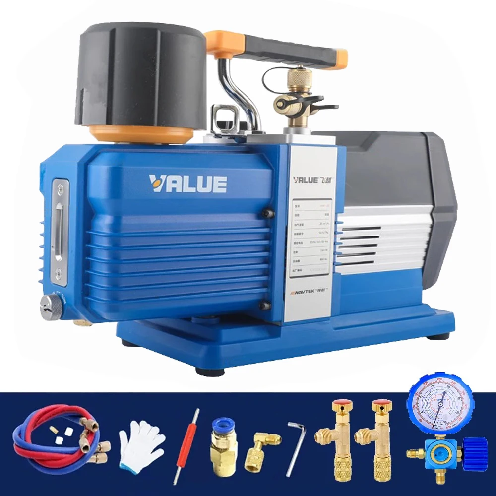 VALUE VRP-15D Intelligent Vacuum Pump 0.5Pa Double Stage Industrial Vacuum Pump 7/16~20  5/8~18 3/4~16UNF R32 Air Conditioning