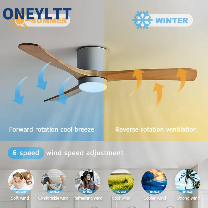 48 52 дюймовый современный деревянный потолочный вентилятор со светодиодной