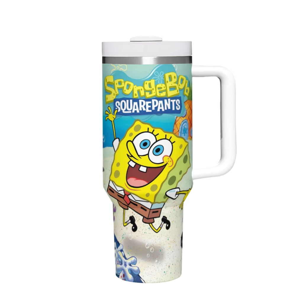 Стакан Sponge-bob Cartoon на 40 унций с ручкой и соломенной крышкой изолированные стаканы