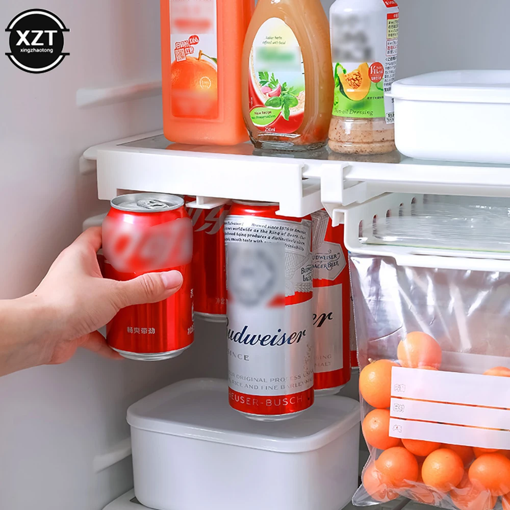 

Beer Soda Can Storage Rack Refrigerator Slide Under Shelf For Soda Can Beverage Organizer Double-row Container Kitchen Supplies
