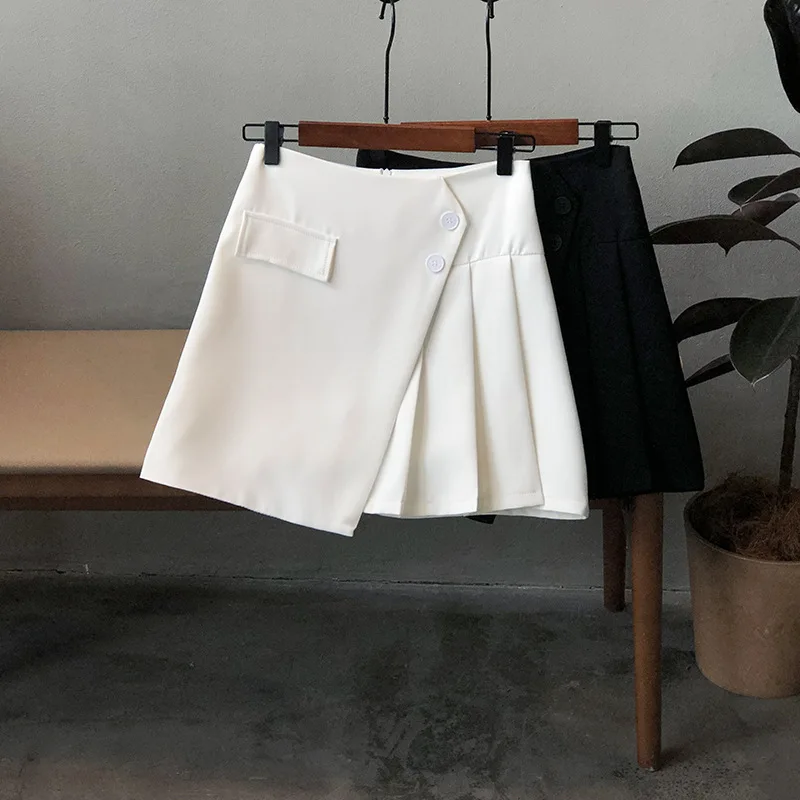 

2022 Summer Women's Pleated Skirts Mini Short Irregular Korean Style Tennis High Waist Pleated Skort Pencil Black White