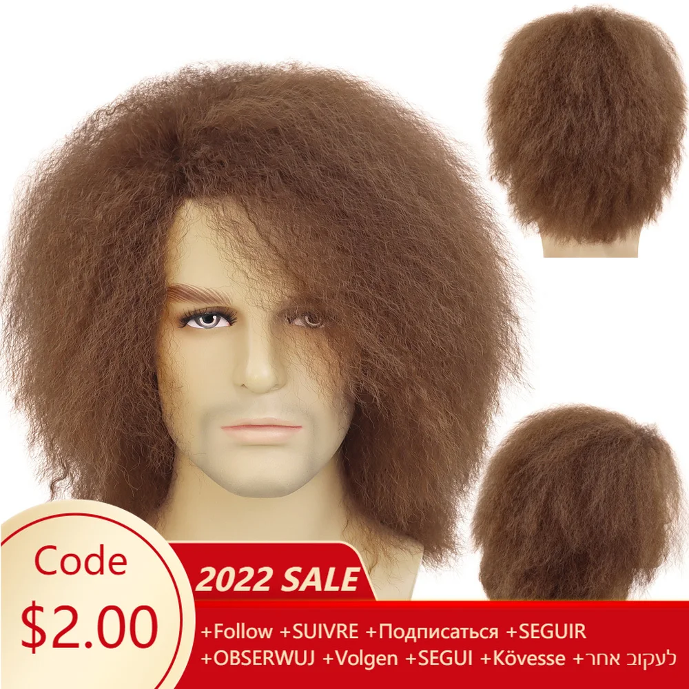 GNIMEGIL Afro Kinky Curly Wigs Synthetic Hair for Man Red Brown Color Bombshell Wig Heat Resistant Cosplay Costume Halloween Wig