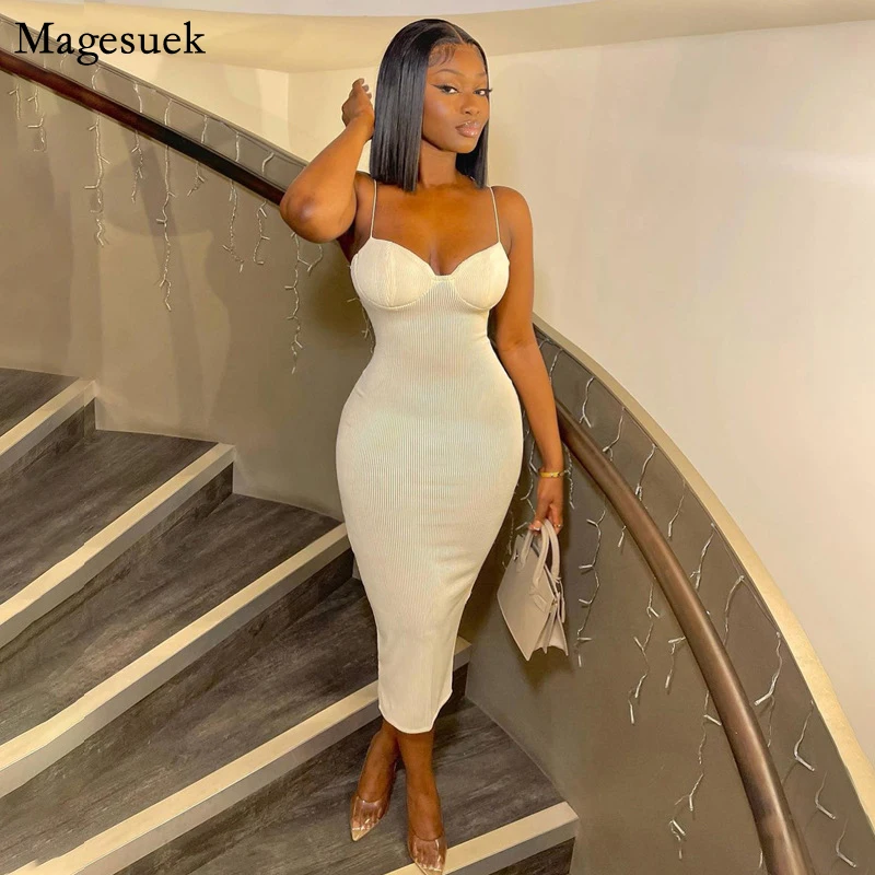

Женское трикотажное облегающее платье Вечерние бретелек, обтягивающее белое платье на тонких бретельках, модель 2022 на лето, 20188