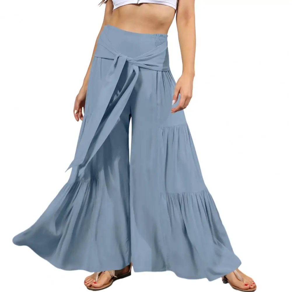 

Брюки женские с широкими штанинами, однотонные свободные штаны с завышенной талией, на шнуровке, модные уличные брюки большого размера, на лето