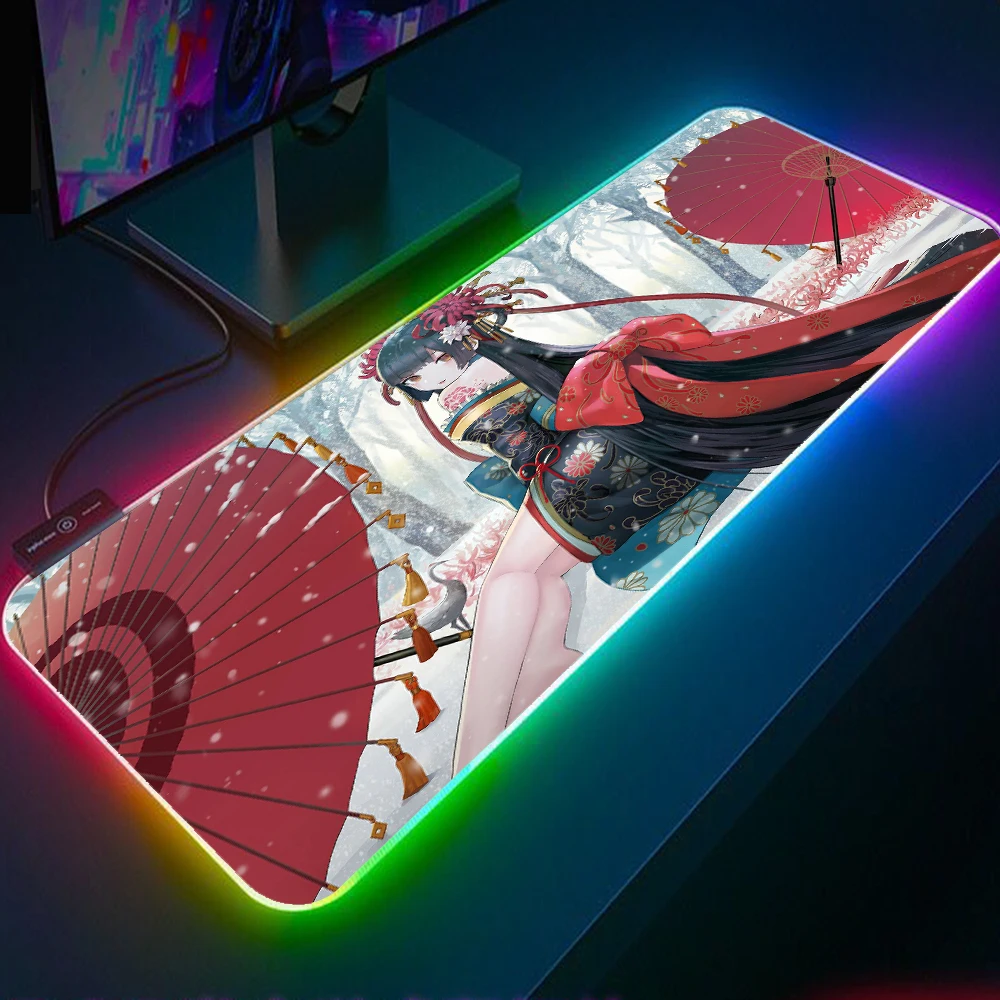 

Kimono Red Umbrella Large Mouse Pad RGB Cute Girl MousePad XXL Laptop Office Computer Gaming Accessories LED USB Gaming MousePad